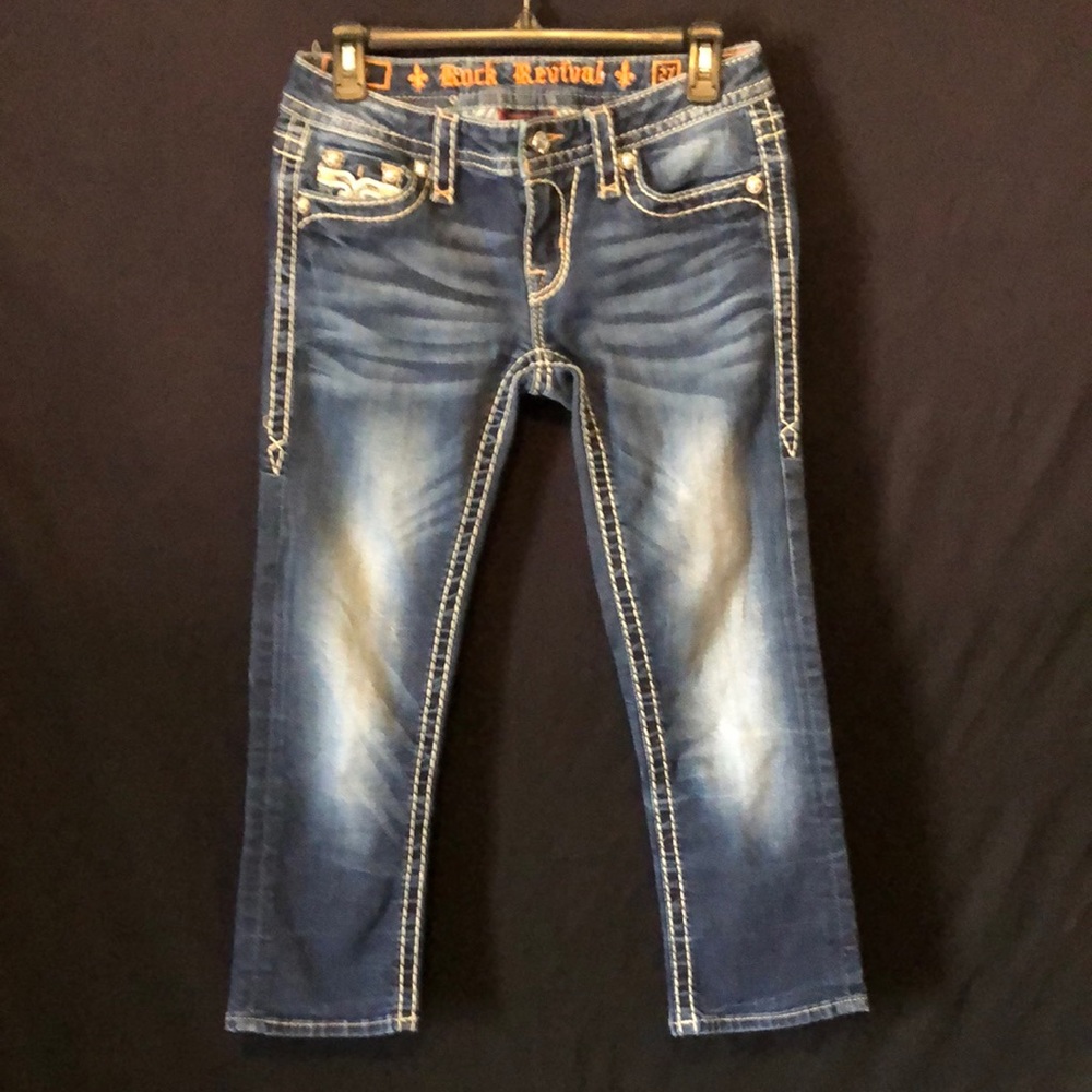 Rock Revival Women's Dark Blue Distressed Crop Jeans